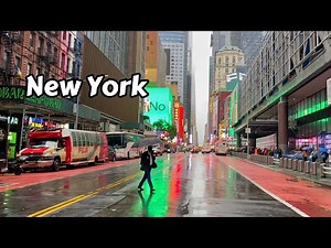 New York City Walk Times Square Rain 4k
