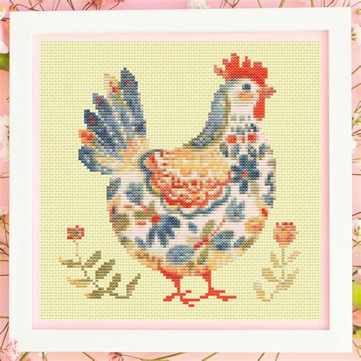 Chicken Cross Stitch Pattern PDF, Floral Hen, Easy Embroidery Design (instant Download), Cute Bird Pattern, Folk Art - Etsy