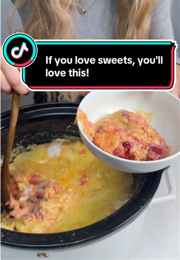 If you love sweets, you'll love this! I make a double cake dessert in the crockpot using store bought cake and adding cake mix to create a dump cake as a second layer.! #cake #dessert #crockpotdessert #sweet #yummy