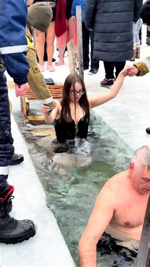 part174#the baptism👙at Lake Baikal Thebaptism😱sceneinRussian LakeBaikal#Russia#RussianBeauty#winter🌊