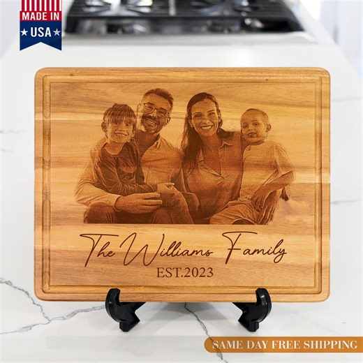 Personalized Live Edge Board Laser Engraved Cutting Boards Photo – Custom Picture for Family Portrait - Etsy