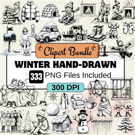 Winter Hand Drawn Clipart Bundle,cozy Winter Doodles Png,snowflake Mitten Scarf Illustration Winter Planner Sticker Christmas Winter Graphic - Etsy