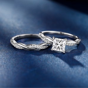 SFTING Wedding Rings for Women Engagement Rings 925 Sterling Silver Wedding Rings 5A CZ Princess Cut Size 7