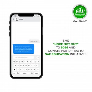 Spark change, create Hope 💡SMS ‘Hope Not Out’ to 8086, and donate PKR 10 tax to ensure free and equal education through #SAFeducation initiatives for the out of school children of the Nation. #HopeNotOut | Shahid Afridi Foundation