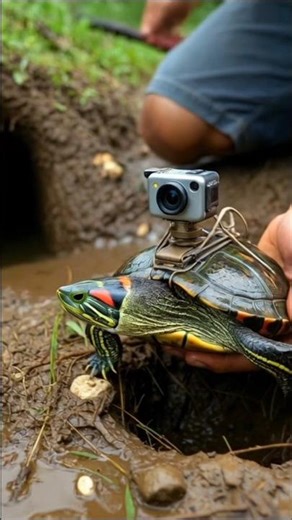 Tiny Camera on Turtle 🐢 | Secret Underground Experiment #shots