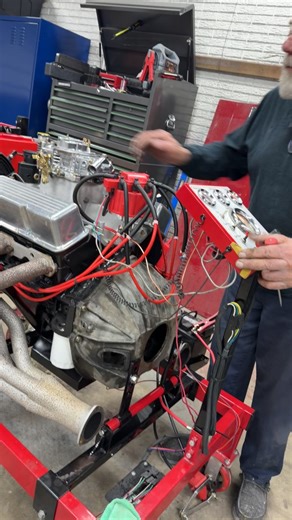 Got my engine fired up on the run stand ✌🏻 used a smaller gas carb just to test it. Pro Systems Carb is being built. Just a couple more things and then I will be race ready 🏎️ #racecar #chevy #sbc #corvette #fyp