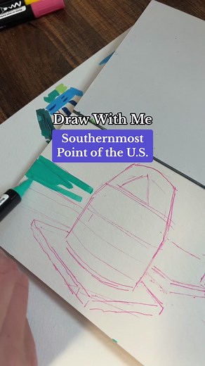 #DrawWithMe the southernmost point of the continental US. This buoy is a huge tourist attraction in #KeyWest Florida and it’s a very tricky location to draw in person because there are always huge lines of people waiting to take their picture with it. There was only one time in my five years of #keywestliving that I was able to paint it in person. This time, I’m working off of photo references. This painting is done mostly with shuttle art paint markers and grabie paint pens. #shuttleartpens #gr