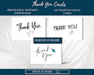 Butterflies, Thank You Notes, Printable 4x6 Cards, Greeting Card, Print At Home, Download, Digital, 3 Style Bundle, Gratitude, Grateful