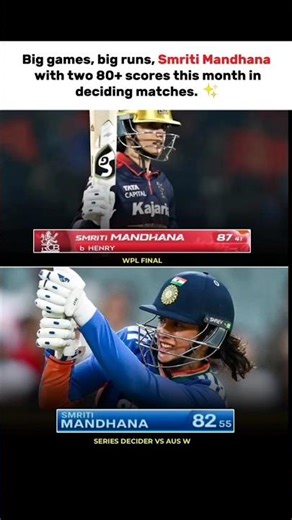 Smriti Mandhana whit two 80+ scores this month in deciding matches ✨#cricketshorts