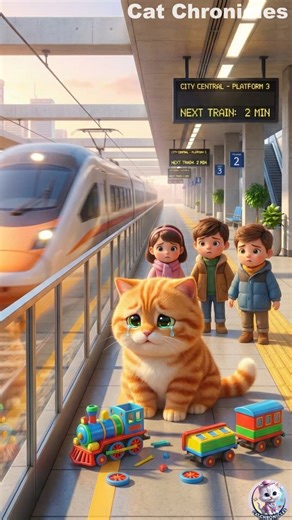 Poor Cat’s Train Toy MISHAP!😱😿 #shorts #funny #animals #comedy#cat#cartoon #cute