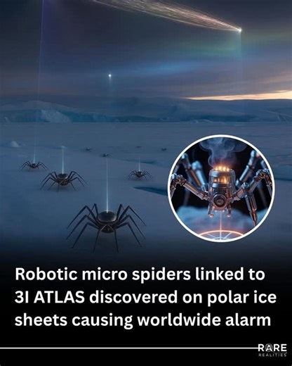 Richard Barnard on Instagram: "❄️👽 BREAKING — Mechanical Life on Ice? Near the polar cap, researchers have uncovered tiny robotic spider-like machines crawling across the frozen surface — metallic, coin-sized, and moving with eerie precision. Each emits faint vapor bursts that propel it over the ice. Satellite data confirms their arrival coincided exactly with the last flyover of 3I ATLAS, the interstellar object known for its coded light pulses. Scans reveal circuits of unknown alloys, reactin