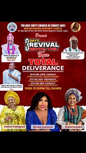 Am using this medium to invite you to a three days program, Directed by the Holy Spirit. At The Holy Unity Church of Christ N Hqs 35 Ogungbe street Okoya ojo road Ajegunle Apapa Lagos. God bless you as you come ijn | Esther Kalejaiye