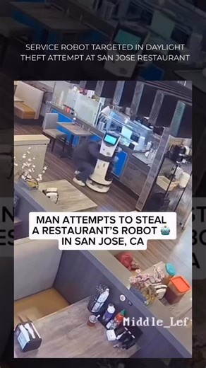 Robotics on Instagram: "Follow US (@ROBOTICS) to learn something NEW everyday 🚀 In San Jose, California, a man allegedly tried to steal a restaurant service robot in broad daylight. As robots become more common in everyday businesses, incidents like this raise new questions about basic security, who is responsible when automated equipment is targeted, and whether current theft penalties deter these kinds of grab-and-go attempts. Media: @moh_in_shenzhen #ai #artificial #artificialintelligence #a