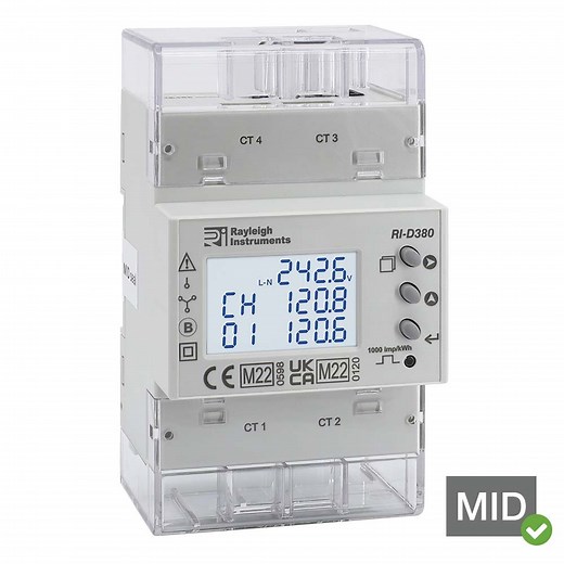 Rayleigh Instruments RI-D380 4 Input Load easywire Multifunction Meter - MID Certified
