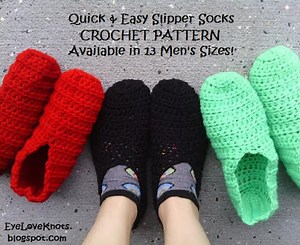 Men's Quick and Easy Slipper Socks in 13 US Sizes - Free Crochet Pattern - EyeLoveKnots