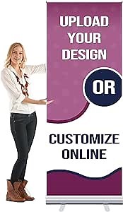 Retractable Roll Up Banner Stand - Custom Signs for Business, Customize Stand with Your Design Photo Text Logo (33 x 81 Inch)