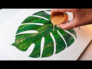 EXOTIC Acrylic Swipe Monstera Leaf Painting Tutorial | ABcreative - Fluid Acrylic Pour
