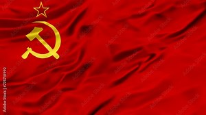 Vibrant red waving soviet flag with hammer and sickle emblem. A historical political symbol of communism and socialism. Representing the soviet union and its political history during the cold war era.