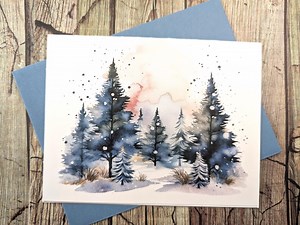 Watercolor Christmas Note Cards: Winter Forest Design, Assorted Set of 8 - Etsy