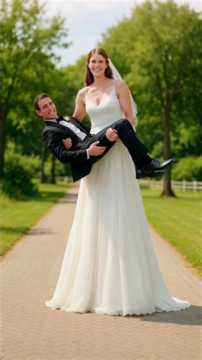 The 9'10 giant bride carrying the groom.😯#tallwoman #heightdifference