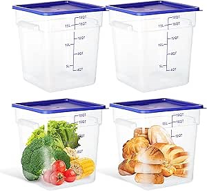 4 Pack 18 Quart Food Storage Containers with Lids, Polycarbonate Square Commercial Food Containers, NSF, Clear, New Version