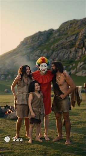 原始時代で原始人とフリーハグするピエロ🤡 #shorts#フリーハグ#タイムトラベル#clown#freehugs#funny#幸せ