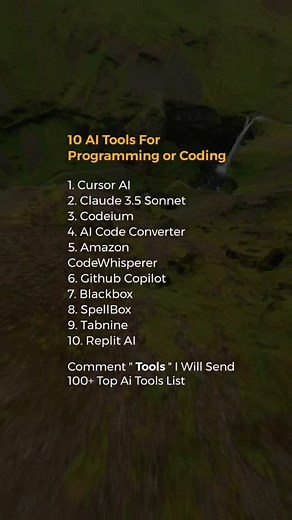 49 reactions · 10 comments | 10 AI tools for programming or coding 1. Cursor AI 2. Claude 3.5 Sonnet 3. Codeium 4. AI Code Converter 5. Amazon CodeWhisperer 6. Github Copilot 7. Blackbox 8. SpellBox 9. Tabnine 10. Replit AI #ai #aitools | Marketing Adnan | Facebook