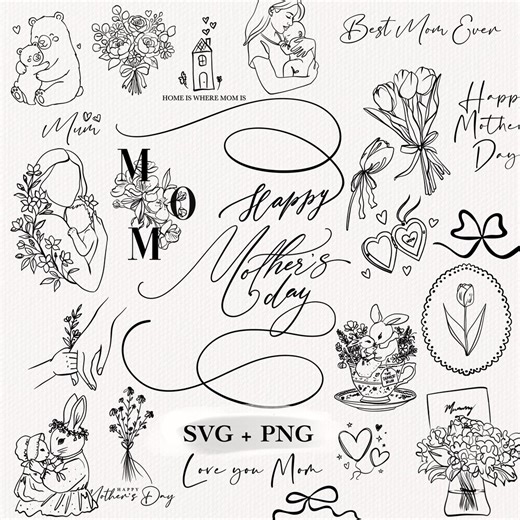 Mother’s Day SVG: Mom Love Hand Drawn Line Art SVG PNG - Etsy