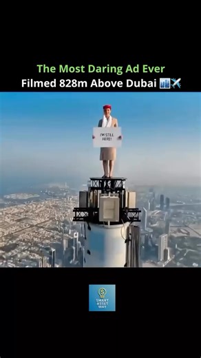 Smart Asset Way on Instagram: "Stuntwoman Nicole Smith-Ludvik stood 828 meters high atop the Burj Khalifa, dressed as an Emirates flight attendant, for one of the boldest ads ever filmed. She performed on a small custom platform with a hidden harness, after climbing from the 160th floor—a journey that took over an hour. A single drone captured the stunning shot in one continuous take. Approved by Dubai authorities, the stunt followed strict safety protocols and included a dramatic A380 flyby ove
