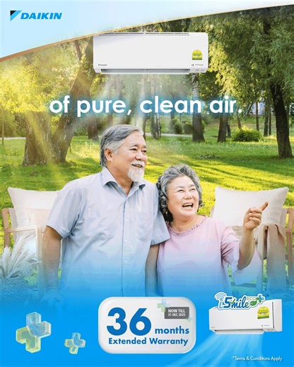 As we age, air quality matters more than ever. Daikin’s advanced filtration technology removes pollutants, providing cleaner, healthier air so your loved ones breathe easy and live comfortably, every single day. Last month to enjoy 36 months extended warranty on the Daikin iSmile Eco ! Learn more here: https://consumer.daikin.com.sg/promotions/ #DaikinSG #PerfectingTheAir | Daikin Singapore