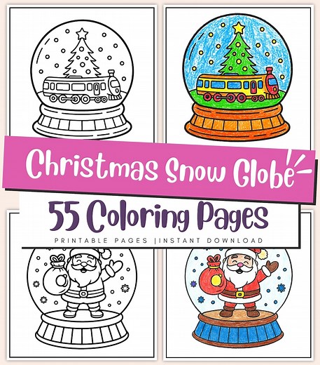 Christmas Snow Globe Coloring Pages – Winter Holiday Scene Printables, Festive Art for Kids & Adults - Etsy