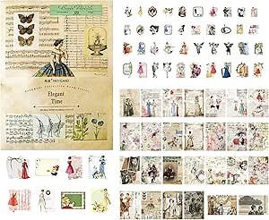 Scrapbook Vintage Stickers, Washi Stickers 100 Pcs Mini Scrapbook Supplies, Junk Journaling Stickers Material Book kit, Aesthetic Decoupage Stickers Art Craft DIY Gift Time