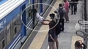 Video: Woman survives after fainting and falling under moving train
