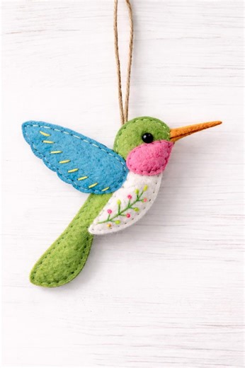 Embroidey OPTIONAL Hummingbird Felt Ornament Sewing Pattern - Tutorial, Diy, Tree, Beginner Sewing, Humming Bird Felt Ornament Pattern, Easy - Etsy