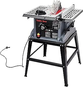 GAOMON Table Saw 10 Inch, 15Apm Portable Benchtop Jobsite Table Saw with Fence, Stand, Push Stick, 5000RPM Table Saw for Jobsite, Small Meter Saw for Woodworking, 90°Cross Cut & 0-45°Bevel Cut