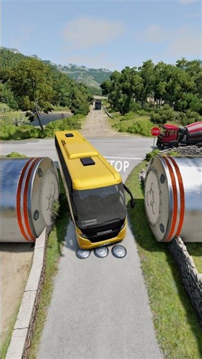 Colorful City Buses & Cement Truck Vs Hyrdualic Crush - BeamNG.drive