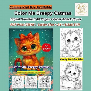 Color Me Creepy Catmas Niedliche Gruselige Goth Weihnachtskatzen Malbuch | Kawaii Gruselige Urlaub Katzen Malseiten für Kinder Erwachsene sofort Download PDF - Etsy.de