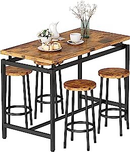 Hooseng 5 Pcs Dining Table Set, Industrial Kitchen Table and Chairs for 4, Bar Table Set Height for 35.4'', Counter Height Table with 4 Stools for Home Kitchen,Breakfast Nook,Restaurant,Pub
