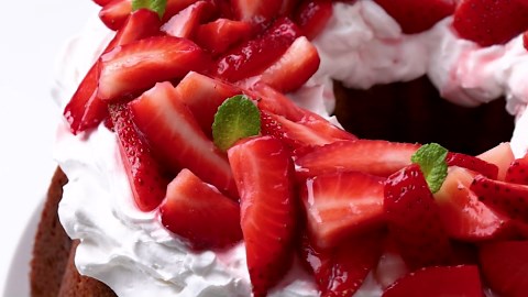 Rich Bundt cake filled with cream and strawberries—just like shortcake, only better!