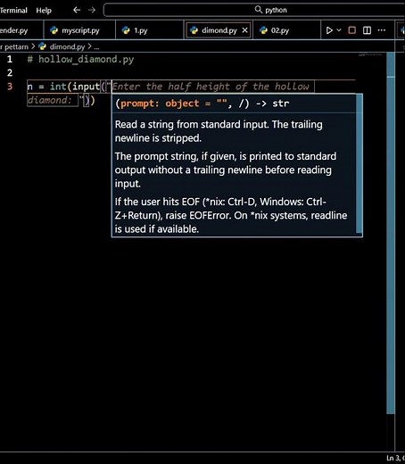 diamond Star pattern in python code #pythonanddjangofullstackwebdeveloper #python #coding
