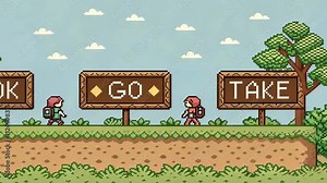 TextBased Game Invitation A chat room message inviting users to participate in a simple textbased adventure game complete with instructions in pixelated typeface and a list of