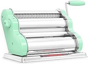 PASTALINDA Classic 260 Pasta Maker Machine, 26 cm Wide Rollers, 9 Thickness Positions, 2 Cutting Positions, Stainless Steel. Includes Reinforced Hand Crank And Two Clamps (Pastel Green)
