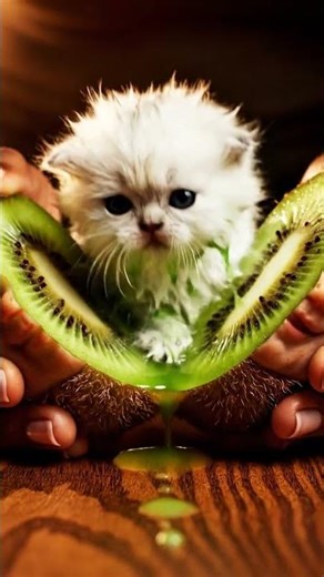 Adorable Kiwi Fruit Cracks Open to Reveal a Cute Baby Kitten 🍃🐱💚 | Ultra Realistic 4K