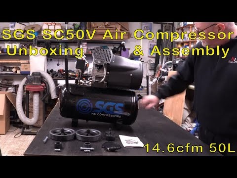 SGS 14.6cfm 50L Compressor SC50V - Unboxing and Assembly. (Also Air Master/Clarke 14.5 CFM 50L)