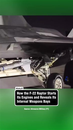 How the F-22 Raptor Starts Its Engines and Reveals Its Internal Weapons Bays. The F-22 is powered by two Pratt & Whitney F119-PW-100 turbofan engines, each producing 35,000 pounds of thrust. #military #fighterjet #f22