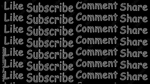 Subscribe, Like, Comment, Share Text Animation For Social Media, Template With Black Background, Neon Text Animation, Subscription, Animation For Social Media, Outline, Alpha Channel.