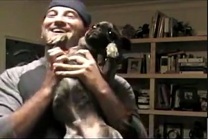 Dog pees in owner's mouth