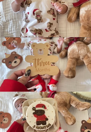 3 months with our Liam bear 🧸🎅🏻 #baby #monthlymilestone #3monthsold #babybear #babyboy