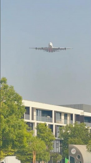Best view Emirates airbus A380 landing Dubai coming from France Paris to Dubai