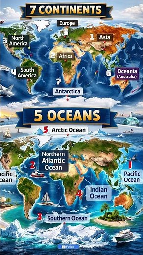 🌍 7 Continents & 5 Oceans | World Map#Geography #World #Map #Continents #Oceans #GK #shorts